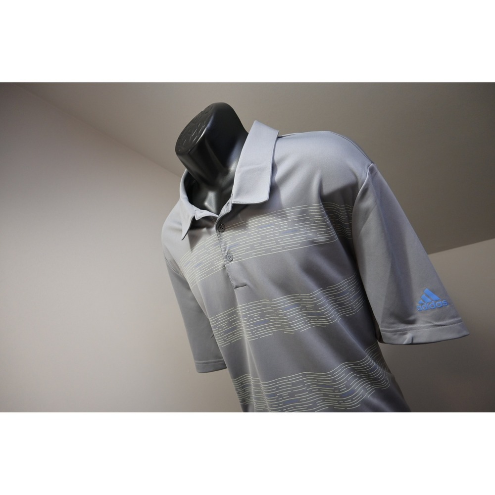 Adidas Golf Polo Shirt Mens 2XL‎ Grey Striped Short Sleeve Performance Excellent